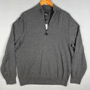 NWT Jos A Bank Mens 1/4 Zip Mockneck Sweater XL 100% Pima Cotton Gray Preppy